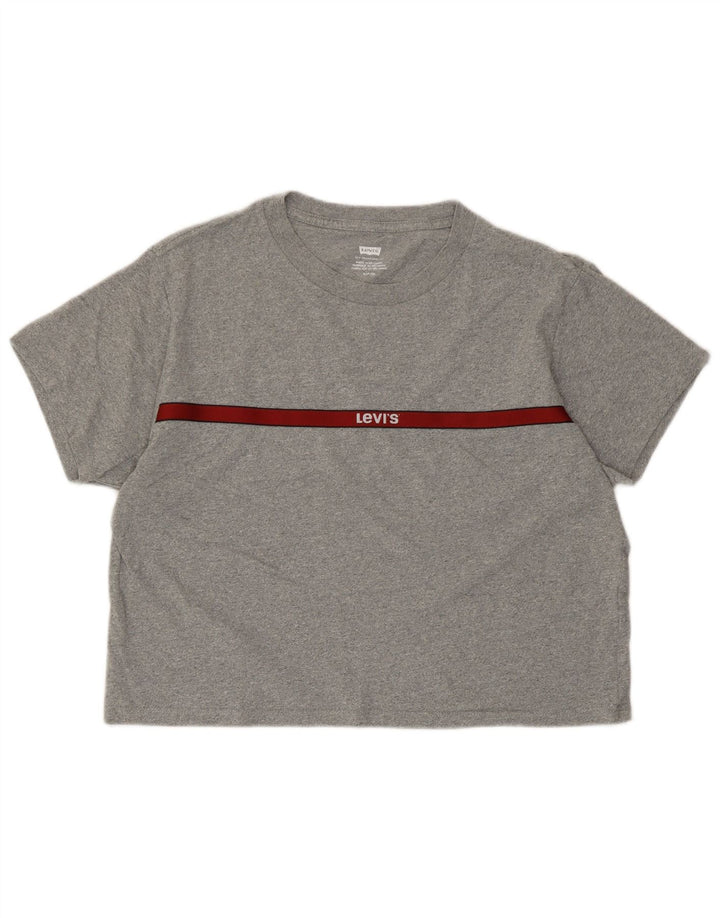 Levi's Damen Crop Oversize Graphic T-Shirt Top UK 10 Small Grau meliert