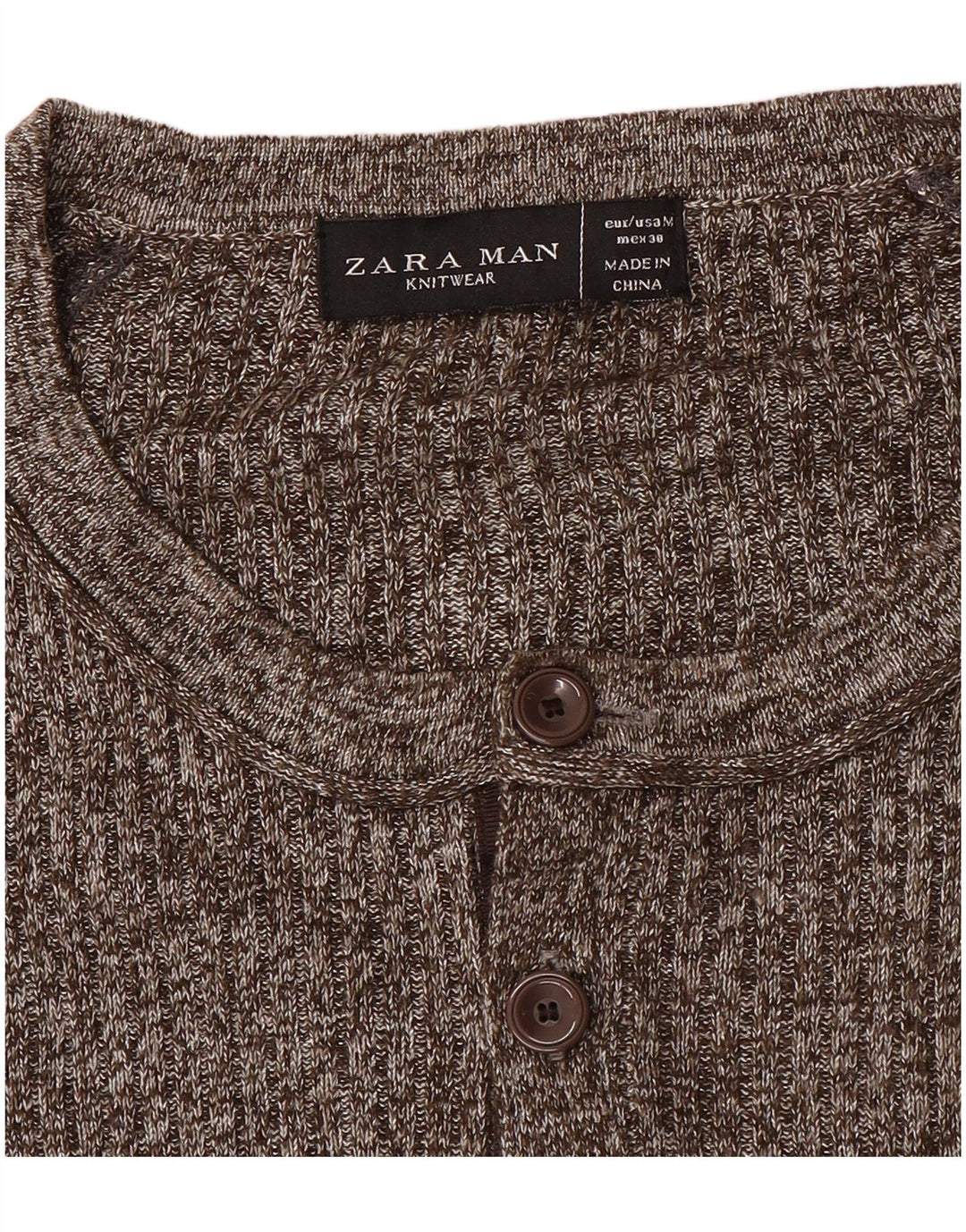 Zara Herren-Pullover mit U-Boot-Ausschnitt, Mittelbraun gefleckt