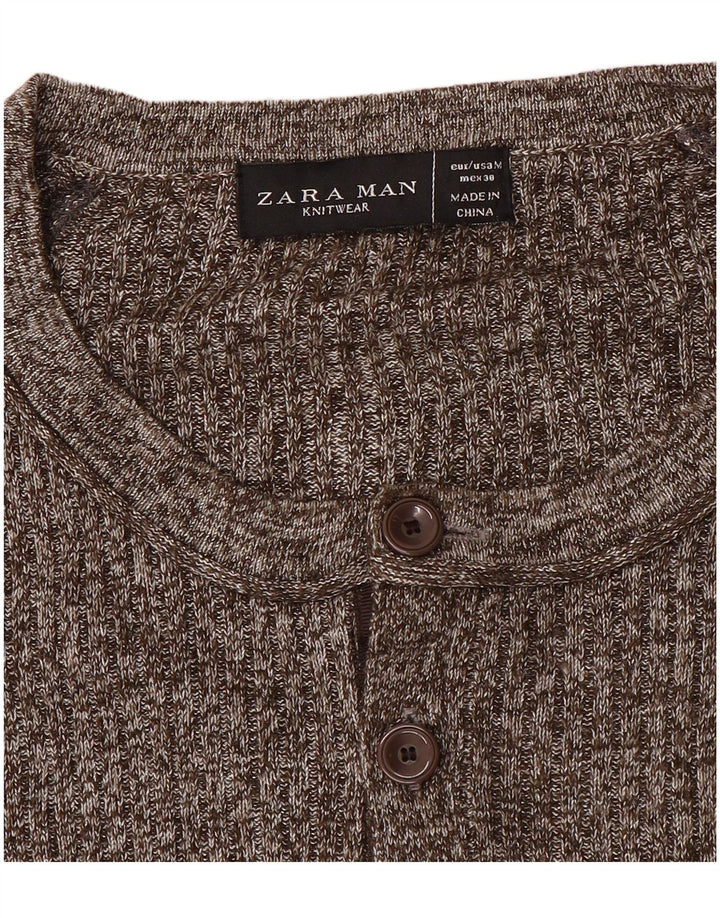 Zara Herren-Pullover mit U-Boot-Ausschnitt, Mittelbraun gefleckt