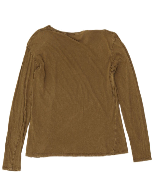 Zara Damen Top Langarm UK 10 Small Khaki Baumwolle