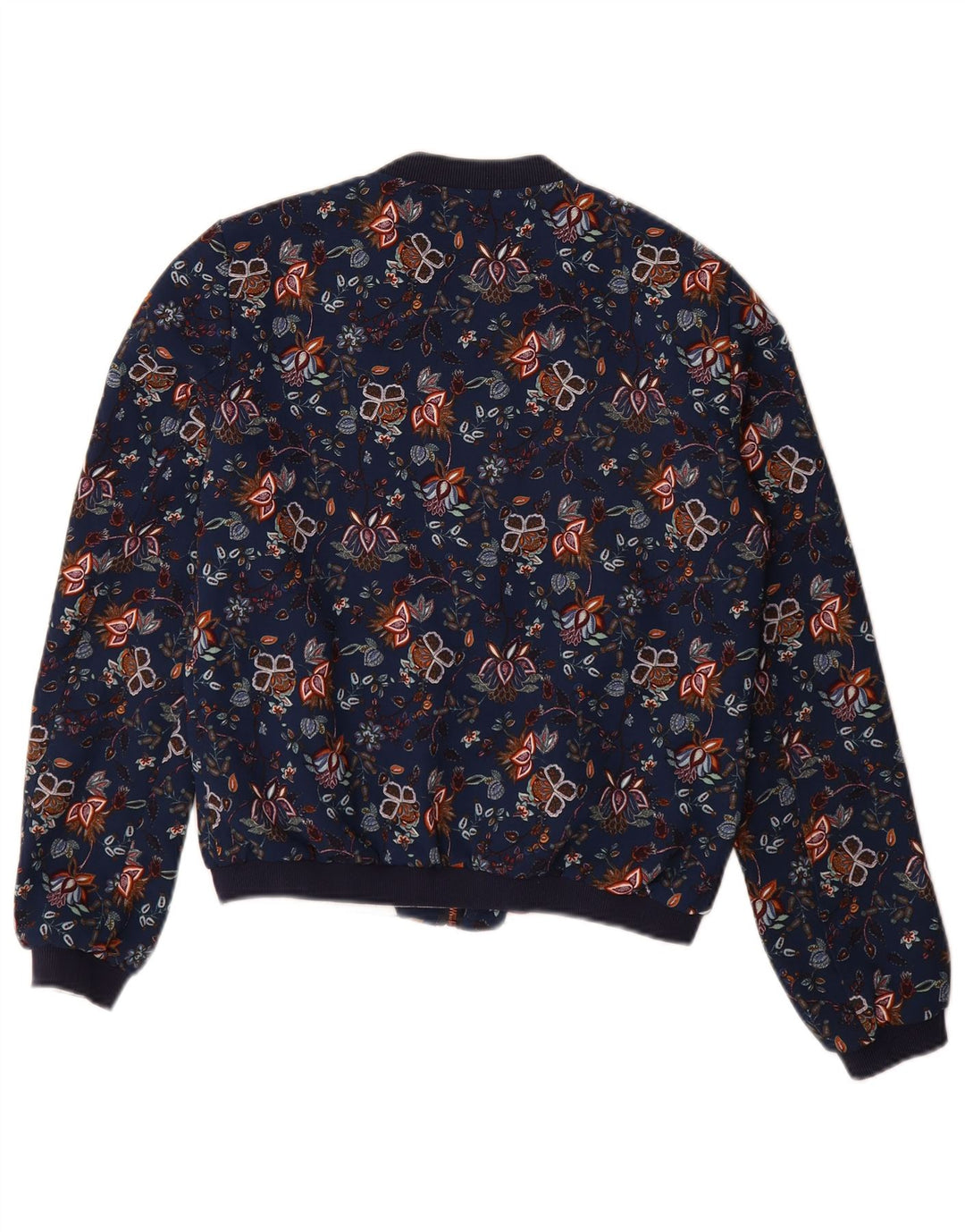 Zara Damen Trafaluc Bomberjacke UK 10 Small Marineblaues Blumenmuster aus Polyester
