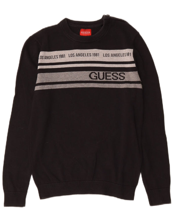 Guess Jungen-Pullover mit Rundhalsausschnitt, 12–13 Jahre, XS, Schwarz, Farbblock