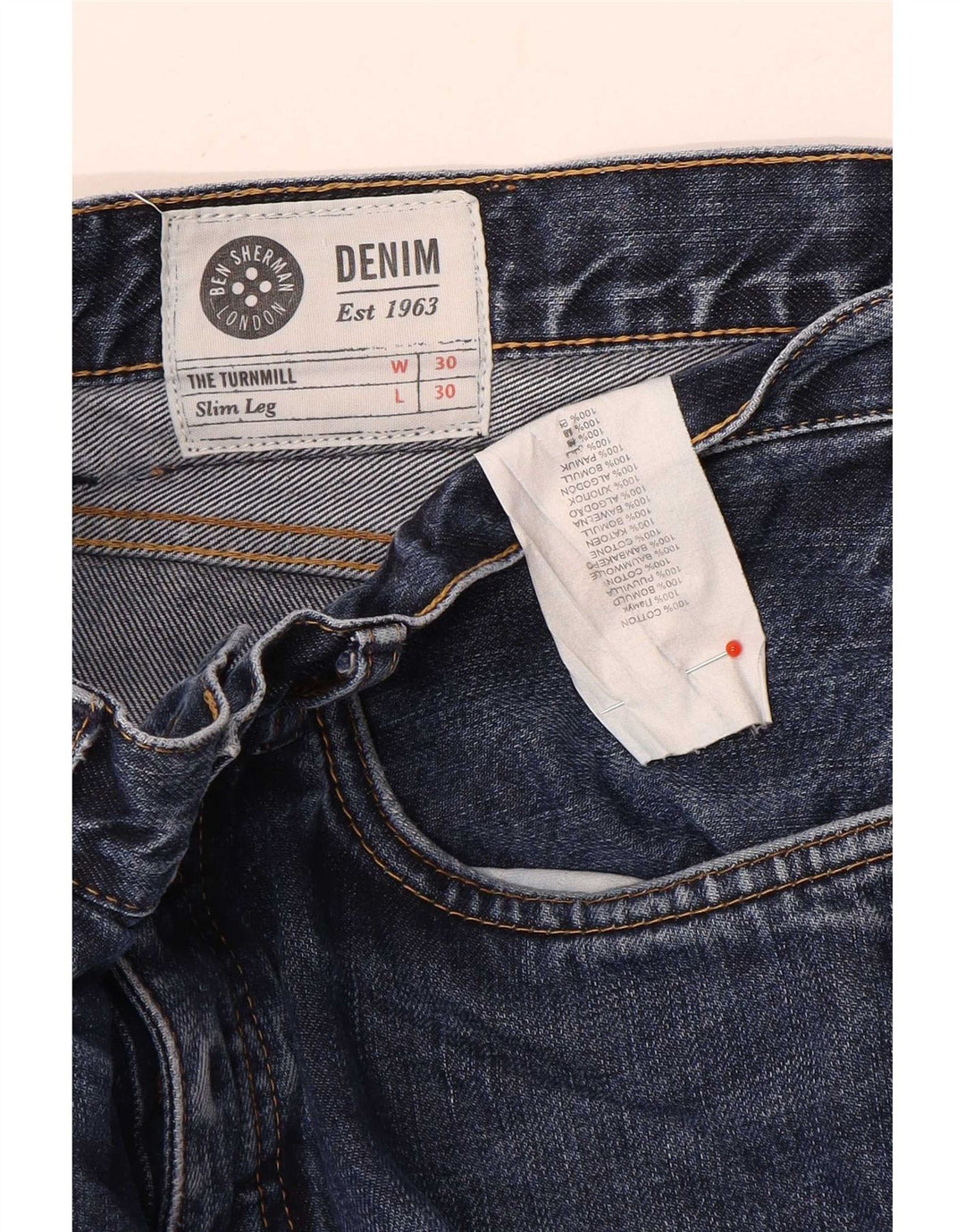Ben Sherman Herren Slim Jeans W30 L30 Blaue Baumwolle