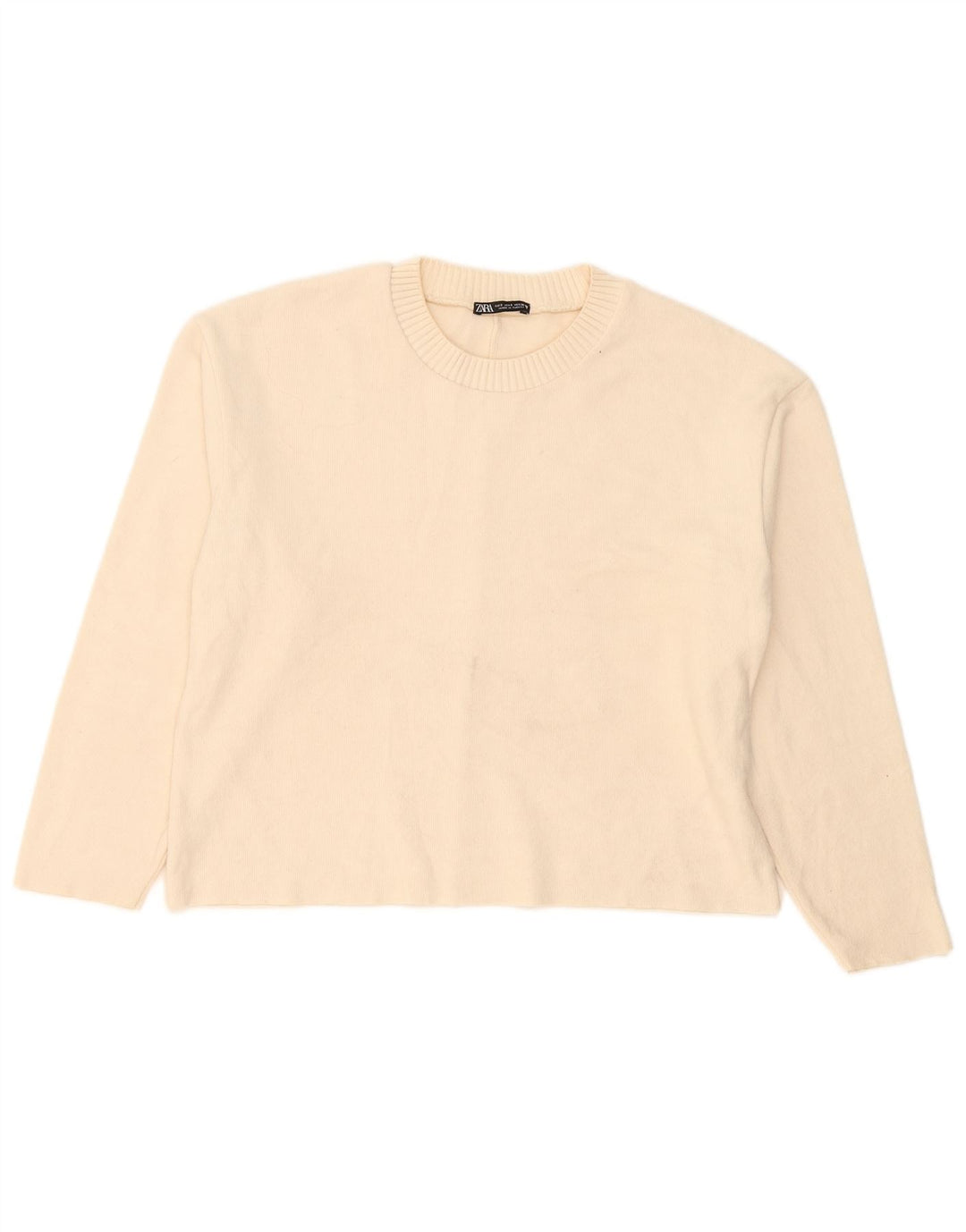 Zara Damen-Pullover, übergroß, Rundhalsausschnitt, Gr. 10, Größe S, gebrochenes Weiß