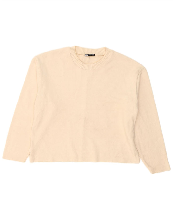 Zara Damen-Pullover, übergroß, Rundhalsausschnitt, Gr. 10, Größe S, gebrochenes Weiß