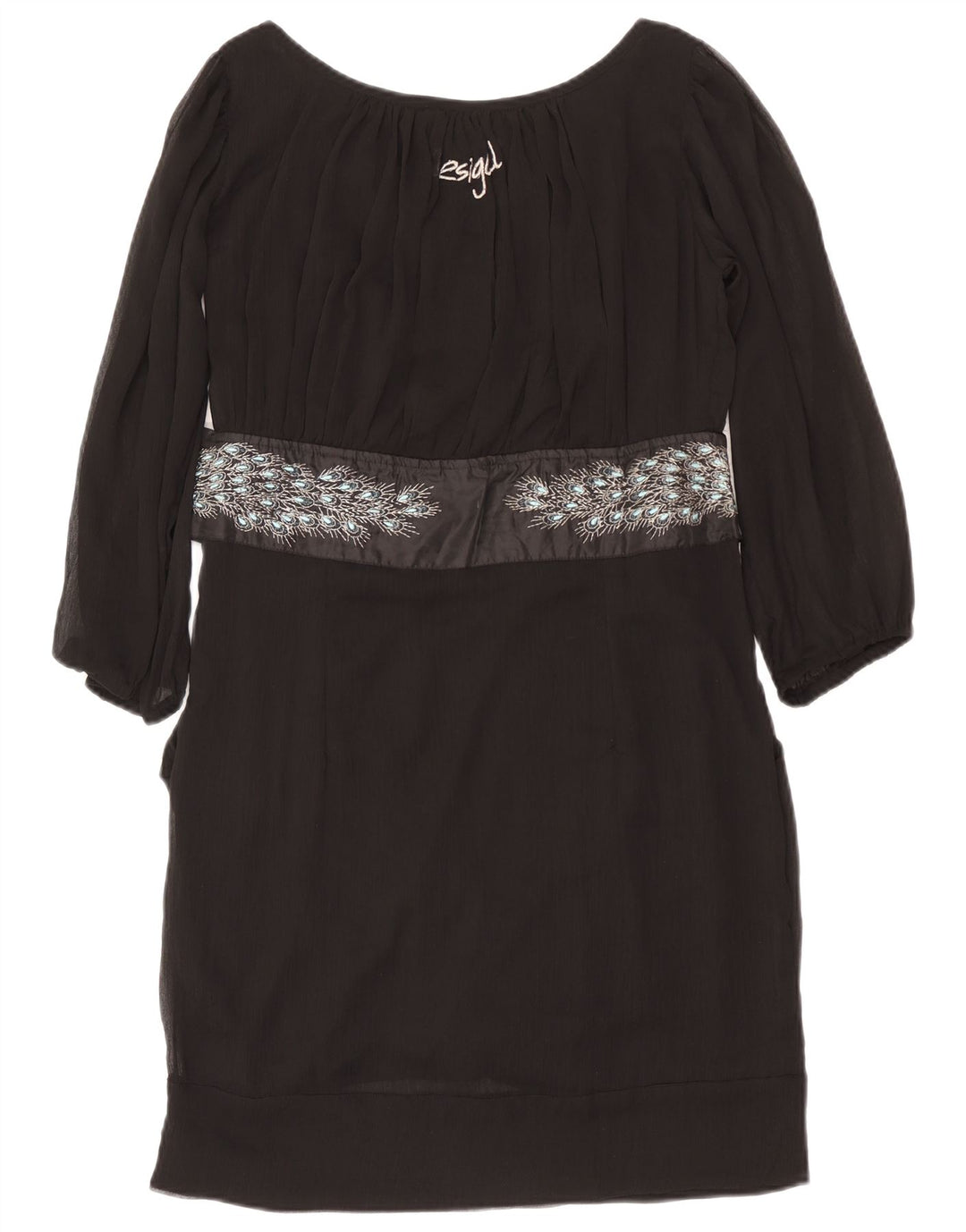 Desigual Damen Etuikleid EU 42 Großes schwarzes Polyester mit Tiermuster