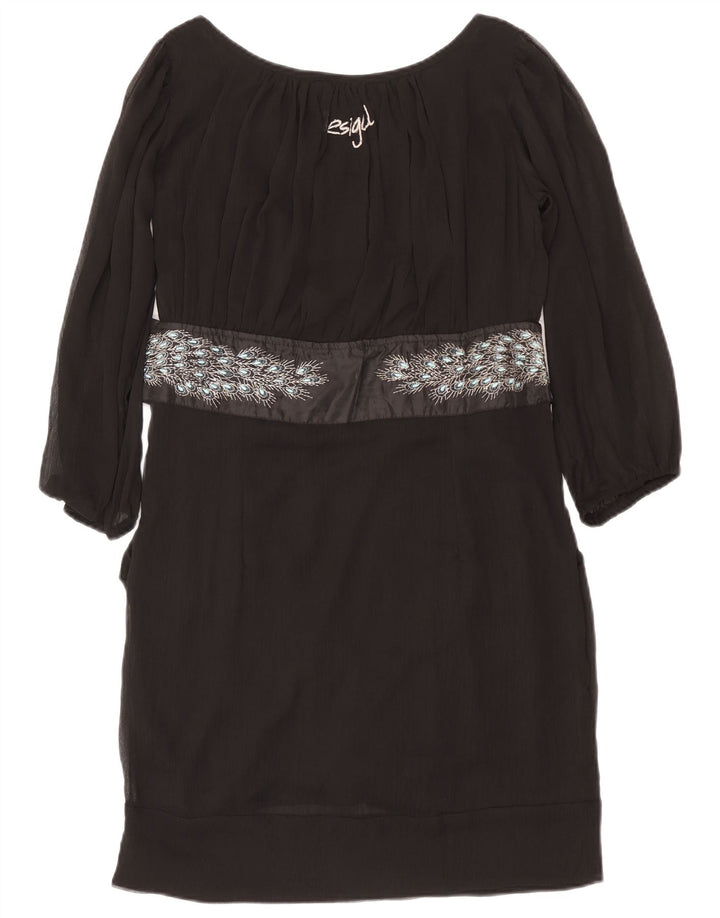 Desigual Damen Etuikleid EU 42 Großes schwarzes Polyester mit Tiermuster