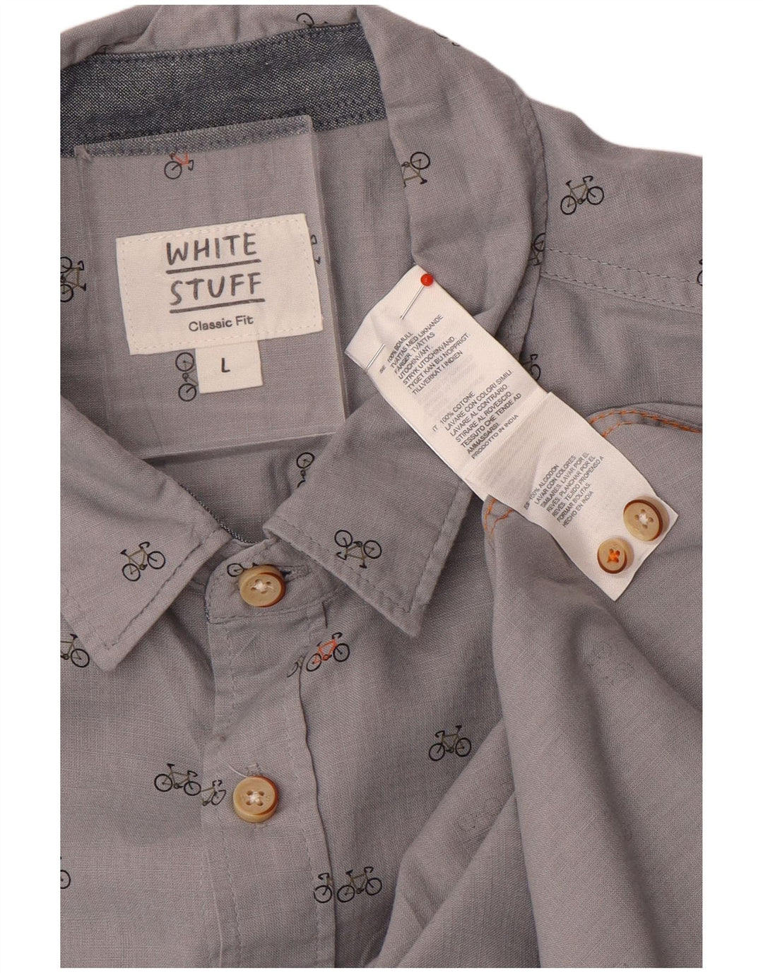 White Stuff Herren-Hemd mit abstraktem Muster, klassische Passform, große graue Baumwolle