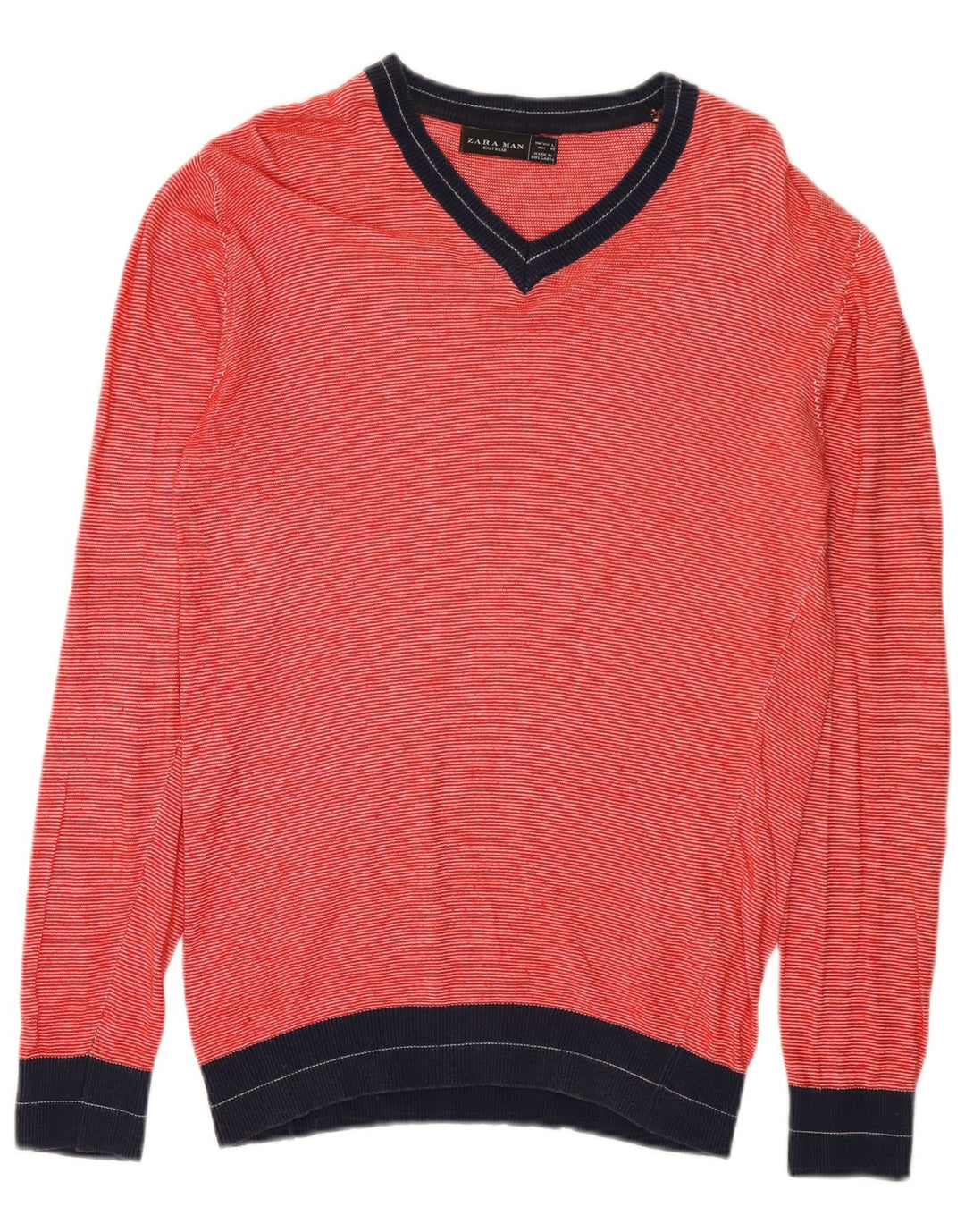 Zara Herren-Pullover mit V-Ausschnitt, groß, rote Farbblock-Viskose