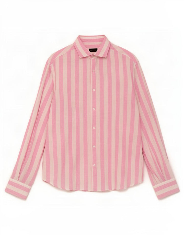 Massimo Dutti Herrenhemd XL Rosa gestreiftes Leinen