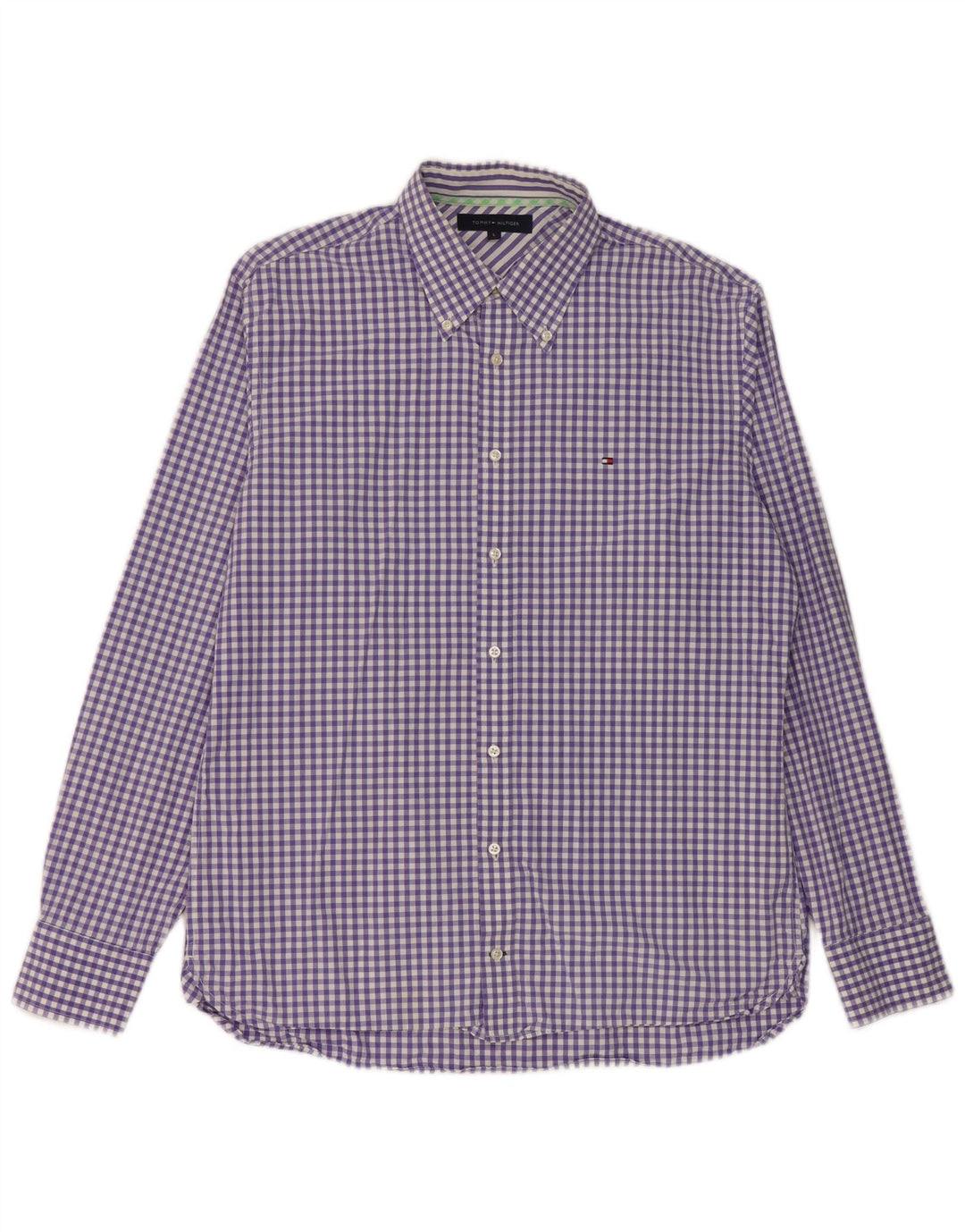 Tommy Hilfiger Herrenhemd, groß, lila Gingham-Baumwolle
