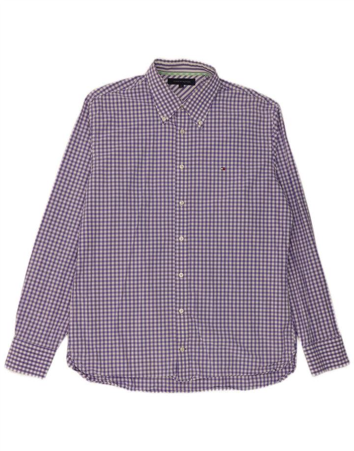 Tommy Hilfiger Herrenhemd, groß, lila Gingham-Baumwolle