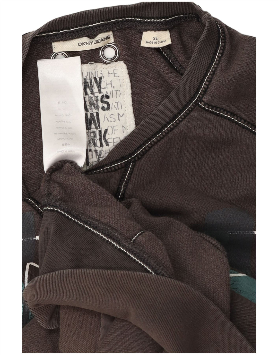 Dkny Herren Grafik-Sweatshirt-Pullover XL aus grauer Baumwolle