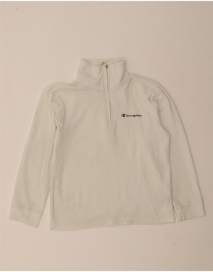 CHAMPION Boys Zip Neck Fleece Jumper 9-10 Years Medium White Polyester Vintage Champion and Second-Hand Champion from Messina Hembry 