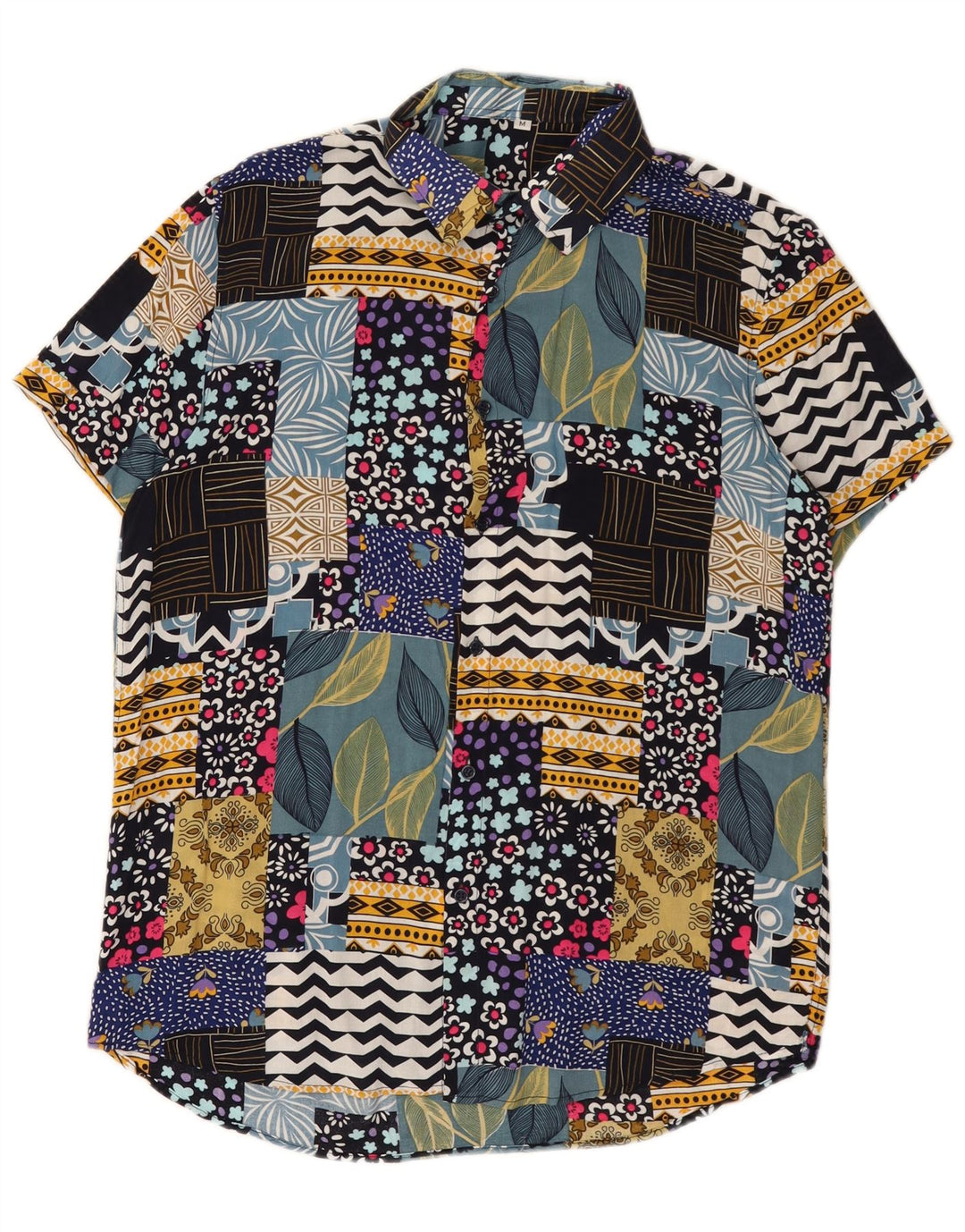 Vintage Herren Kurzarmhemd Medium Mehrfarbig Patchwork