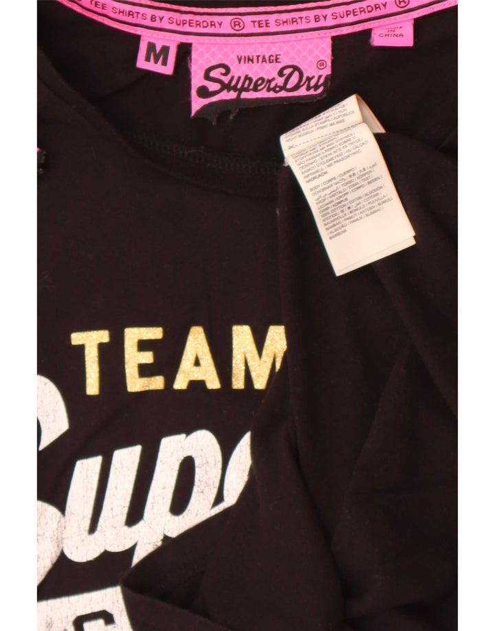 Superdry Damen Grafik-T-Shirt-Oberteil UK 12 Mittelschwarze Baumwolle