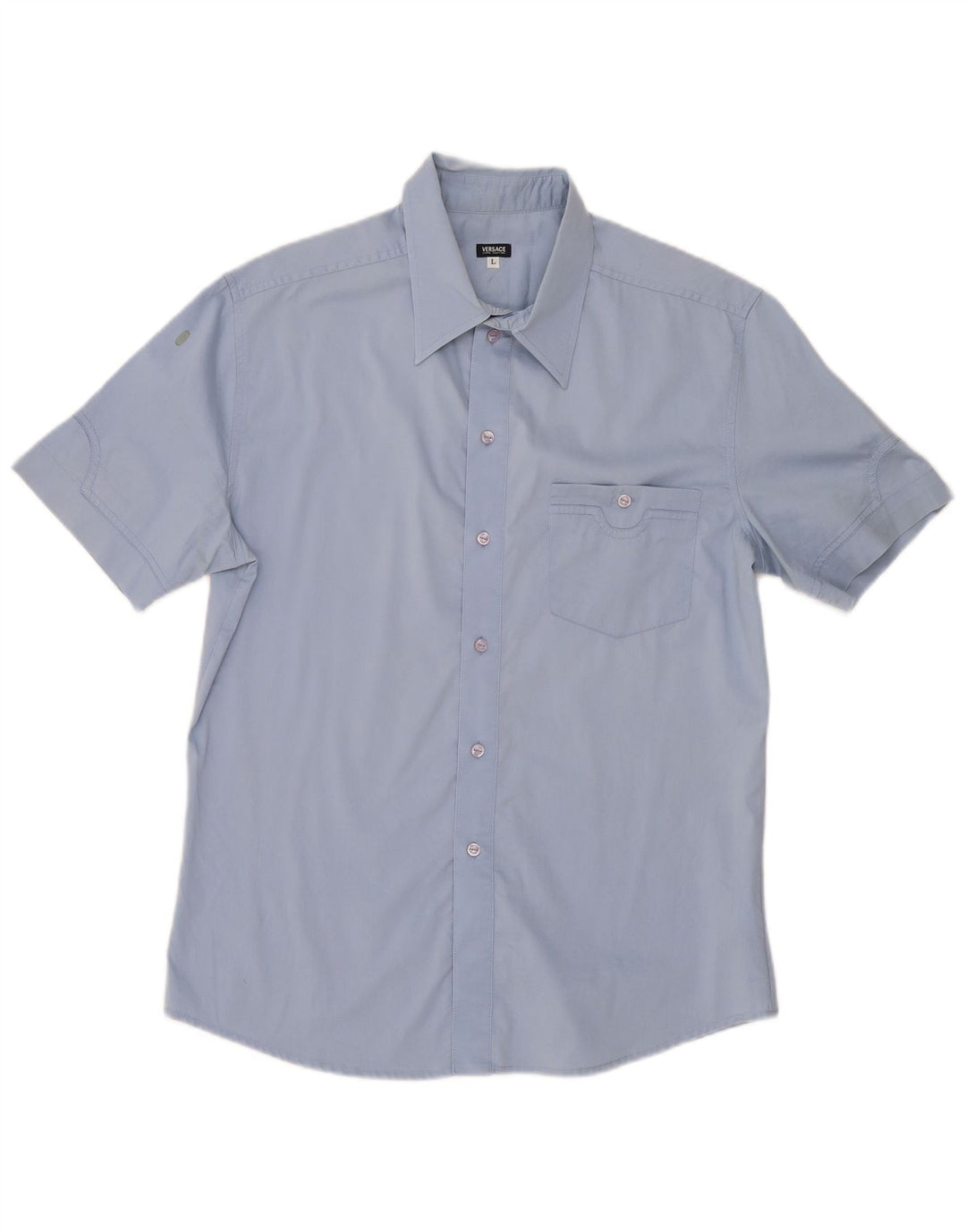 Versace Herren-Kurzarmhemd, groß, aus blauer Baumwolle