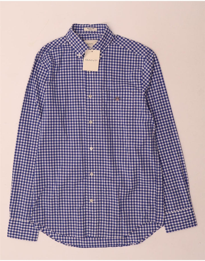 Gant Herren-Hemd mit normaler Passform, Größe 15, kleine blaue Gingham-Baumwolle