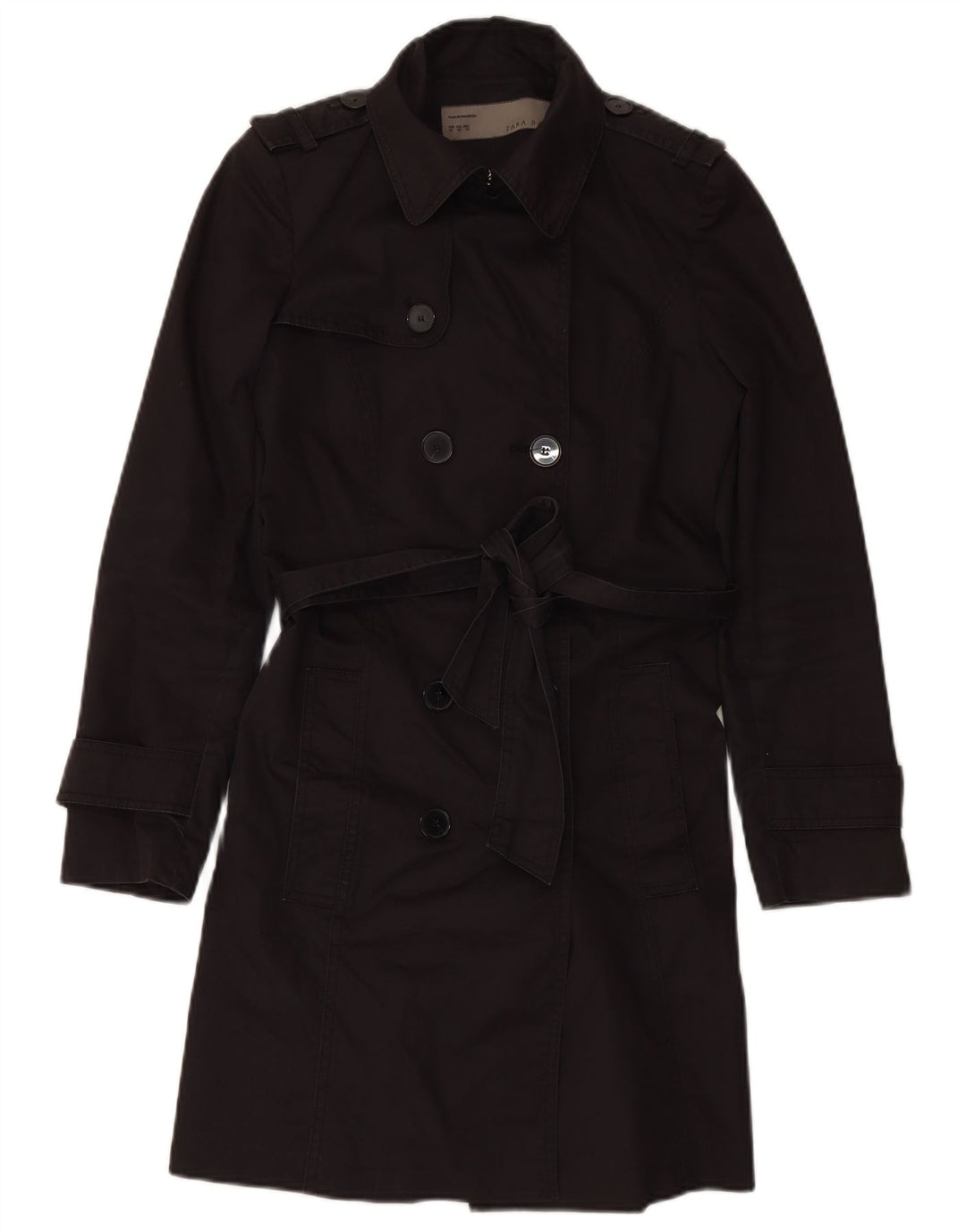 ZARA Damen Trenchcoat UK 6 XS Schwarz Baumwolle