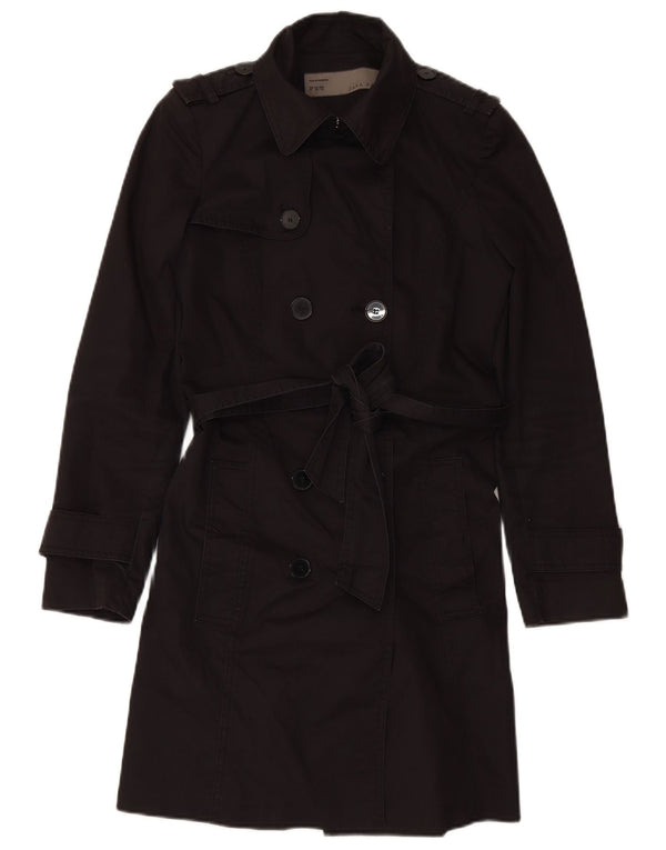 ZARA Damen Trenchcoat UK 6 XS Schwarz Baumwolle