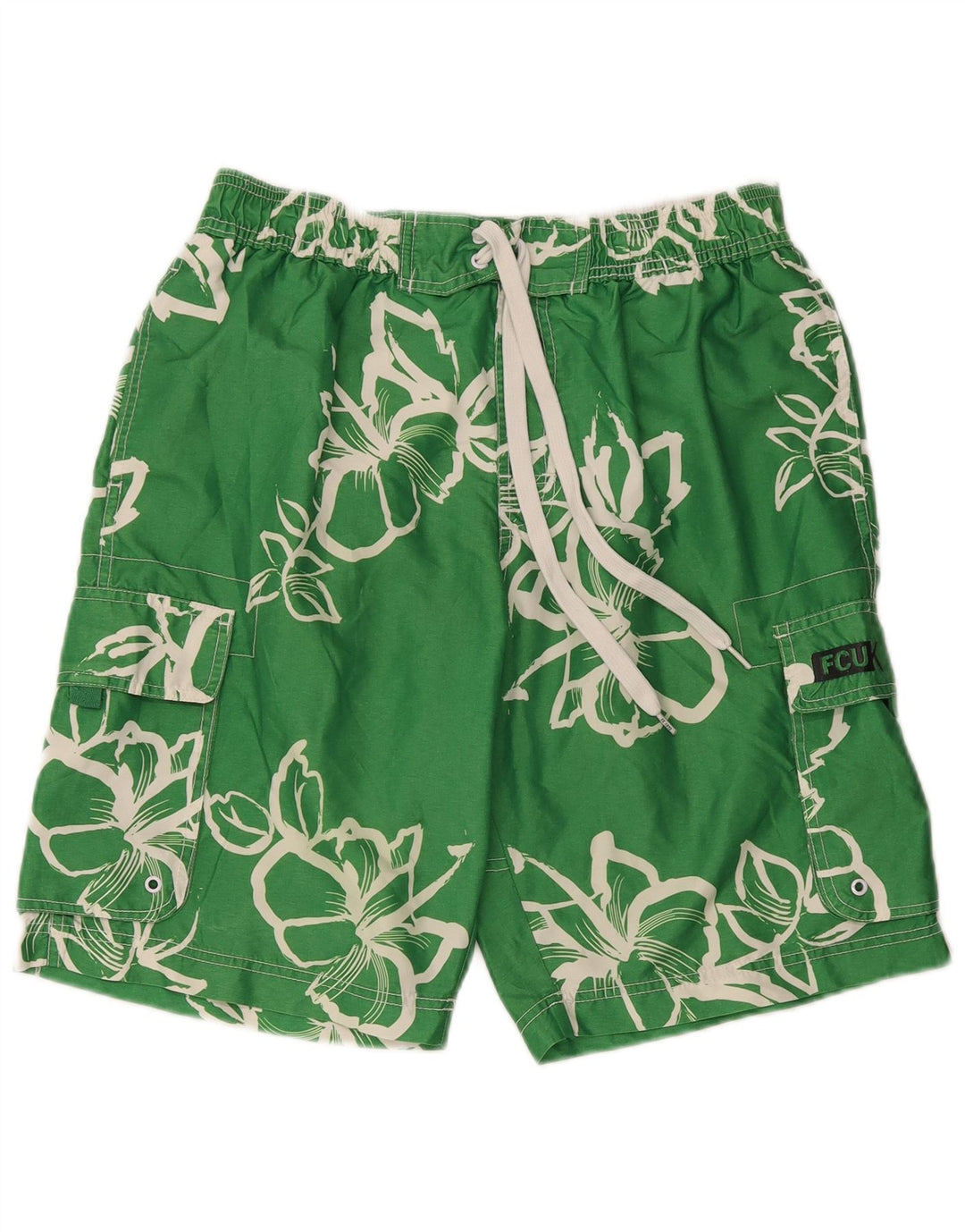 French Connection Herren-Badeshorts aus mittelgrünem, geblümtem Polyester