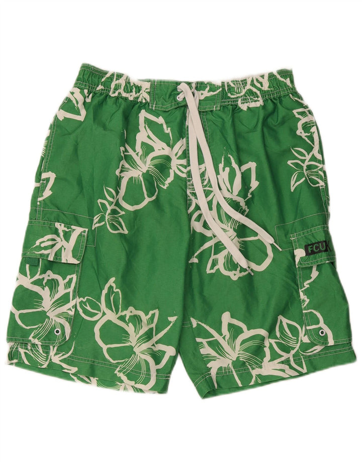 French Connection Herren-Badeshorts aus mittelgrünem, geblümtem Polyester