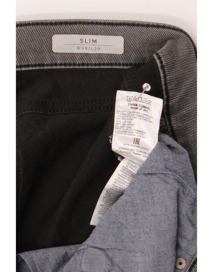 Marks & Spencer Herren Distressed Slim Jeans W38 L29 Schwarze Baumwolle