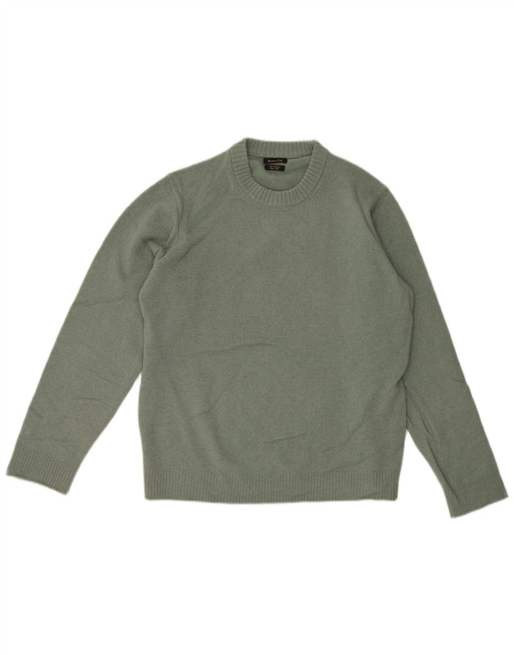 Massimo Dutti Herren-Pullover mit Rundhalsausschnitt, große grüne Wolle