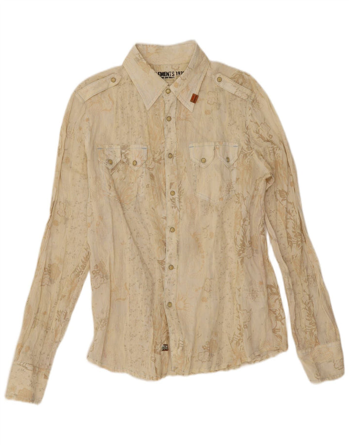 Zu Elements Herren-Westernhemd, groß, beige, geblümt