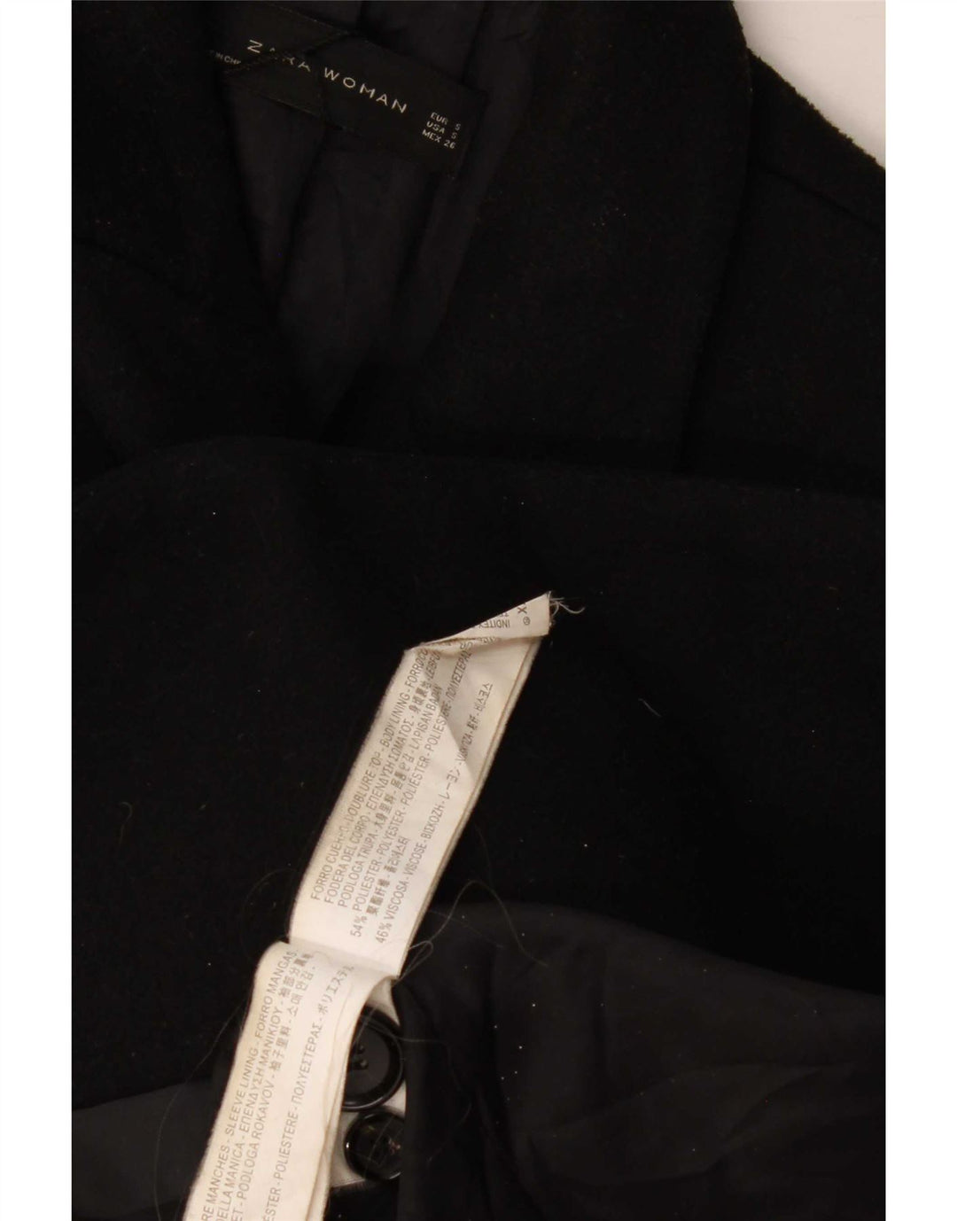 Zweireihiger Damenmantel von Zara, UK 10, Größe S, Schwarz, Polyester