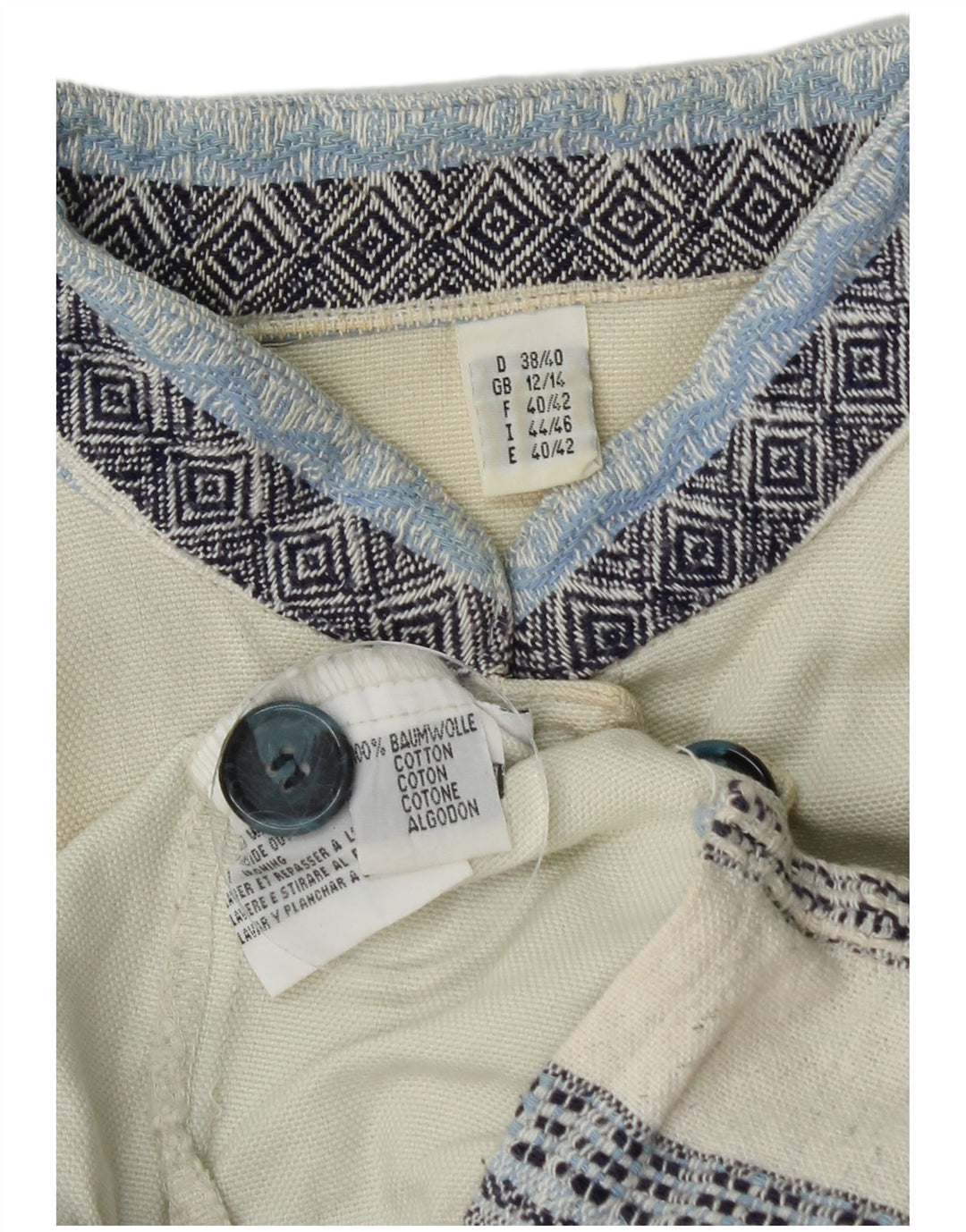 Vintage Damen LangarmBluse Top UK 12/14 Medium Off White gestreift