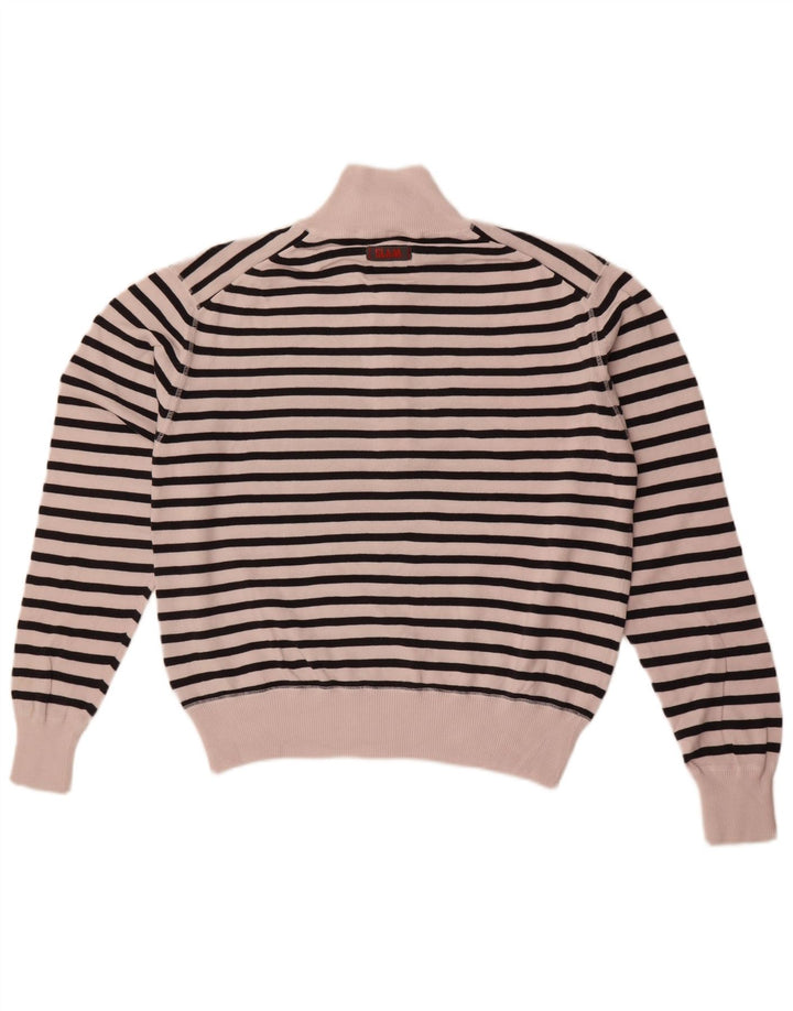 Slam Damen-Pullover mit Reißverschluss am Hals, UK 14, mittelweiß, gestreift, Baumwolle