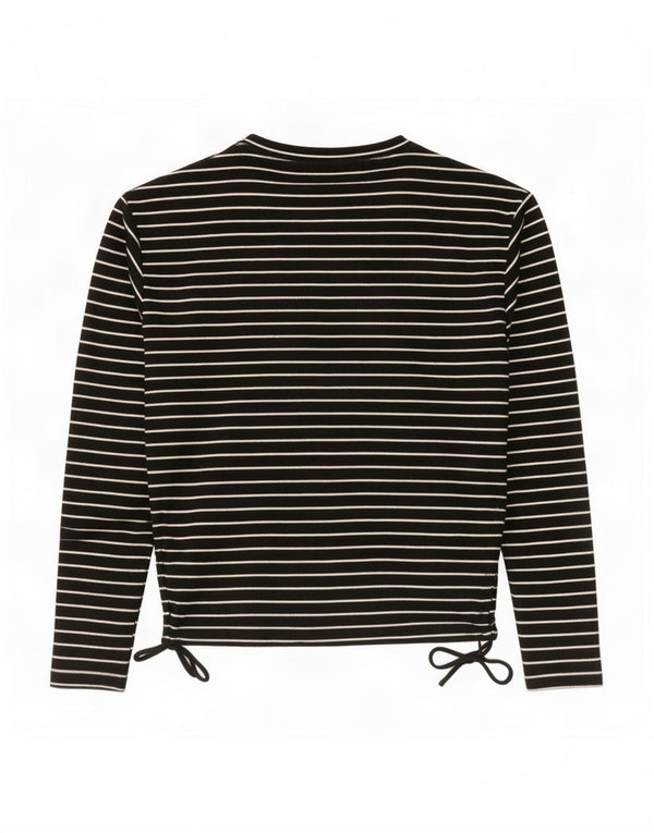 Zara Damen Top Langarm UK 14 Medium Schwarz Gestreifte Viskose