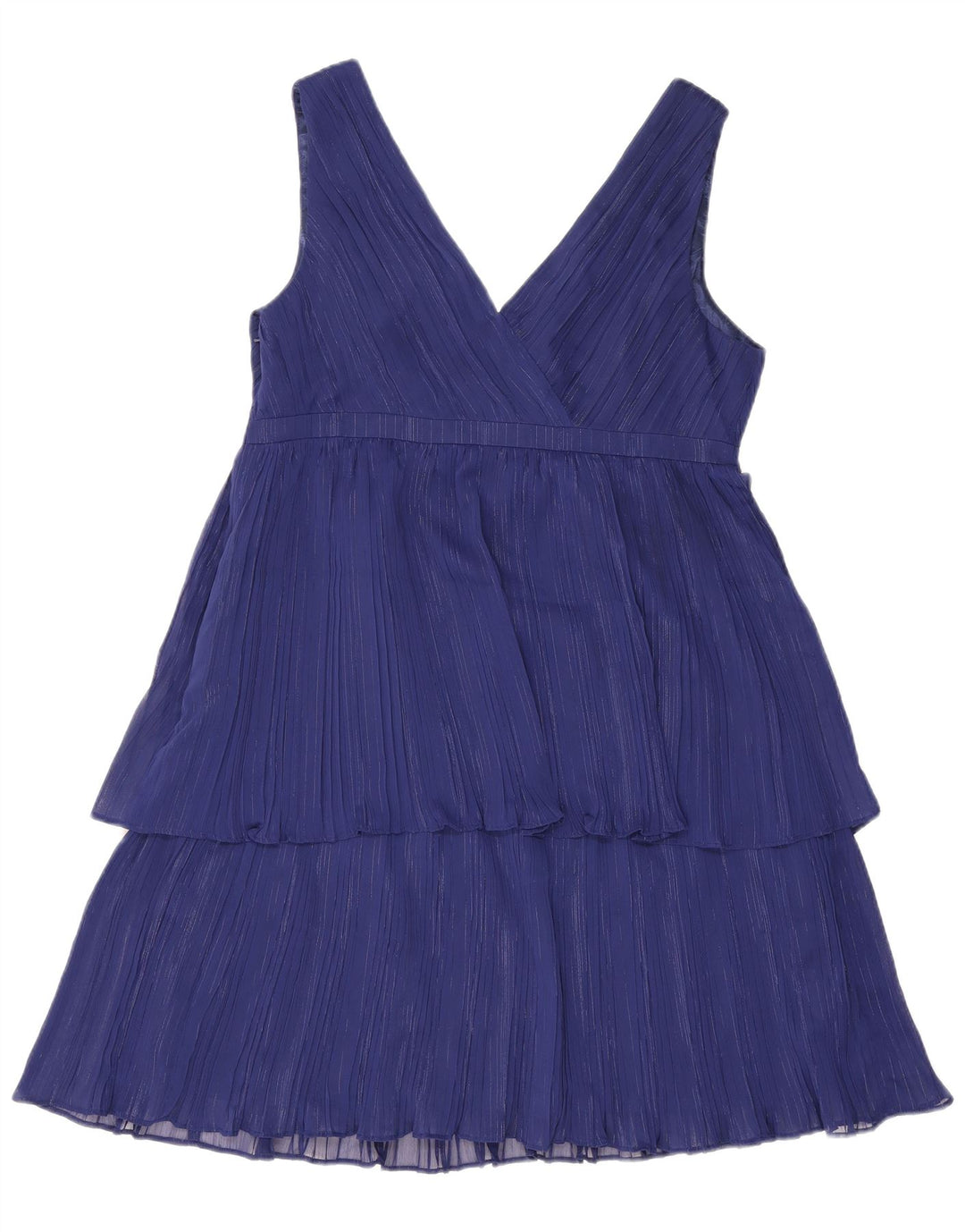 Monsoon Damen ärmelloses, gestuftes Kleid, UK-Größe 46, groß, blau gestreift, Polyester