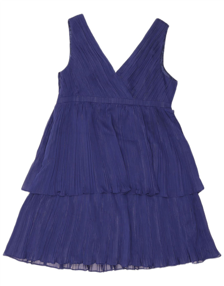 Monsoon Damen ärmelloses, gestuftes Kleid, UK-Größe 46, groß, blau gestreift, Polyester