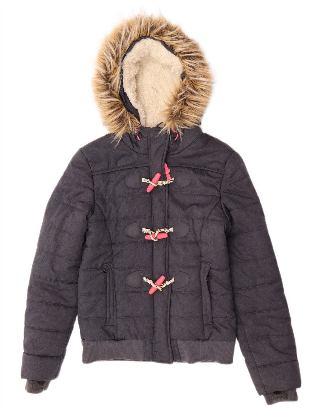 Superdry Damen Bomberjacke mit Kapuze, wattiert, Gr. 8, Größe S, Grau, Polyester