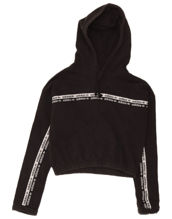 Adidas Damen Crop Graphic Hoodie Pullover UK 14 Große schwarze Baumwolle