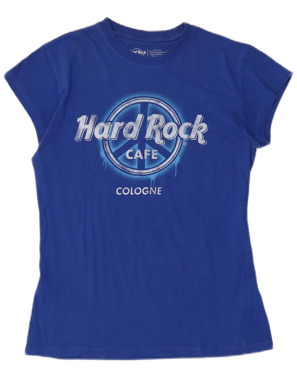 Hard Rock Cafe Damen Cologne Graphic T-Shirt Top UK 12 Mittelblaue Baumwolle
