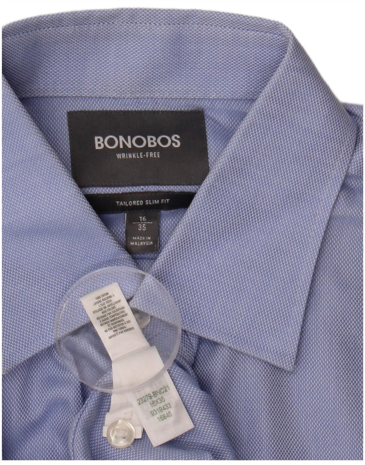 BONOBOS Maßgeschneidertes Slim-Fit-Hemd für Herren, Größe 16, groß, blaue Baumwolle
