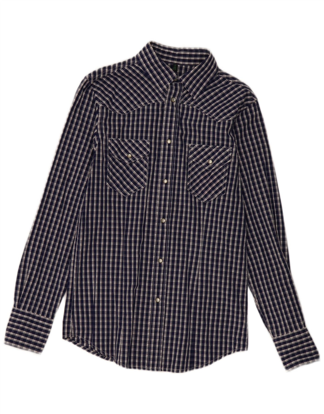 Benetton Herrenhemd, klein, marineblau kariert