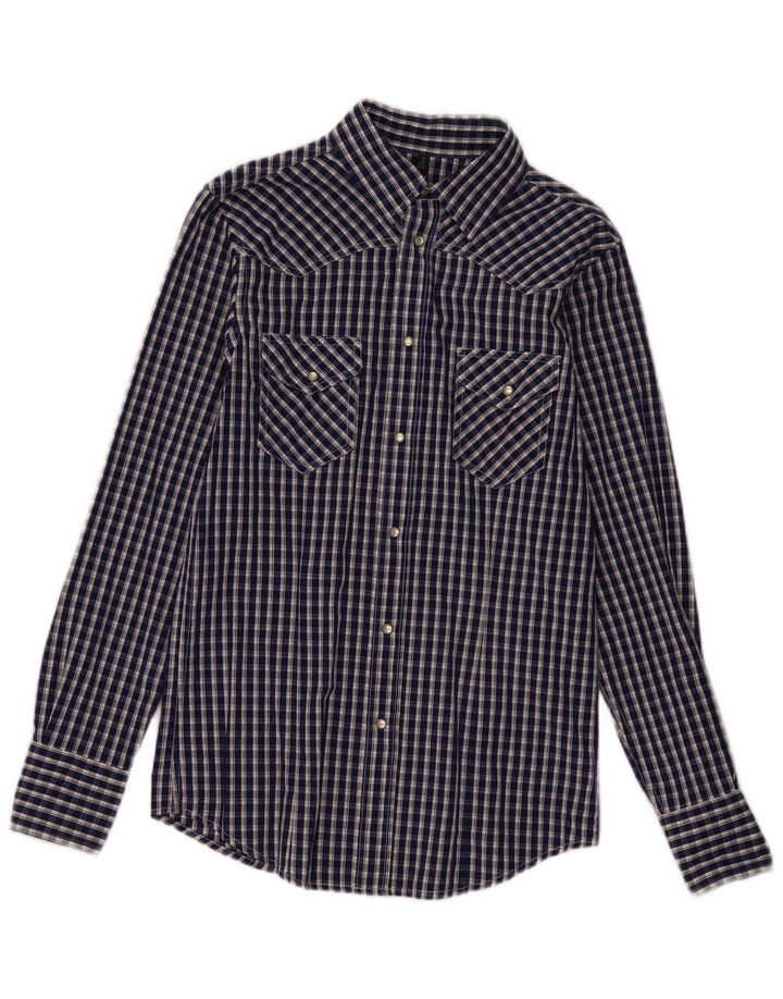 Benetton Herrenhemd, klein, marineblau kariert