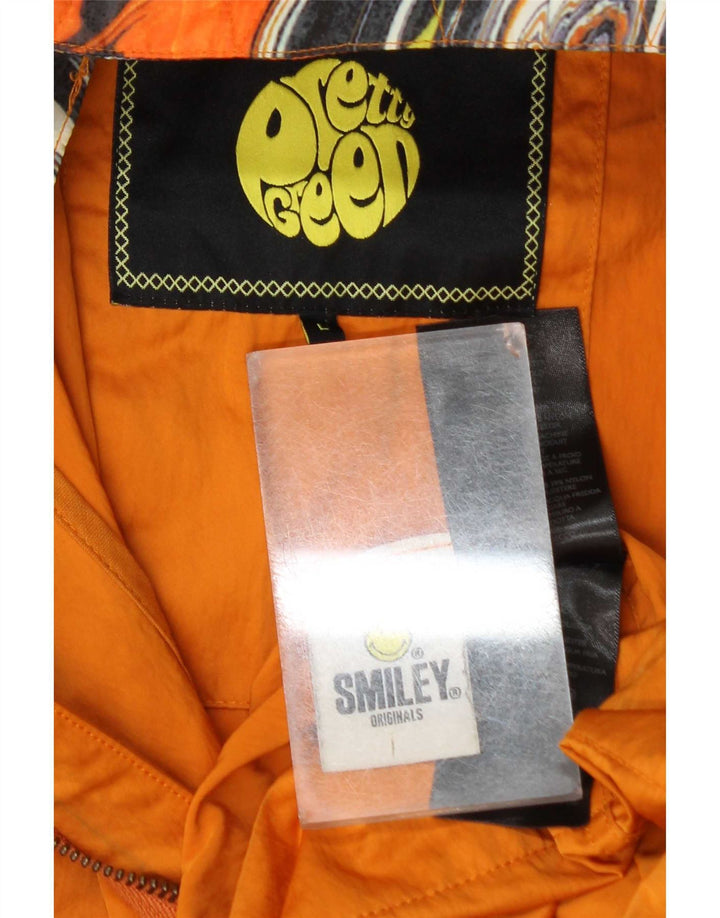 Pretty Green Herren Smiley Kapuzen-Regenmantel UK 40 Large Orange Polyester