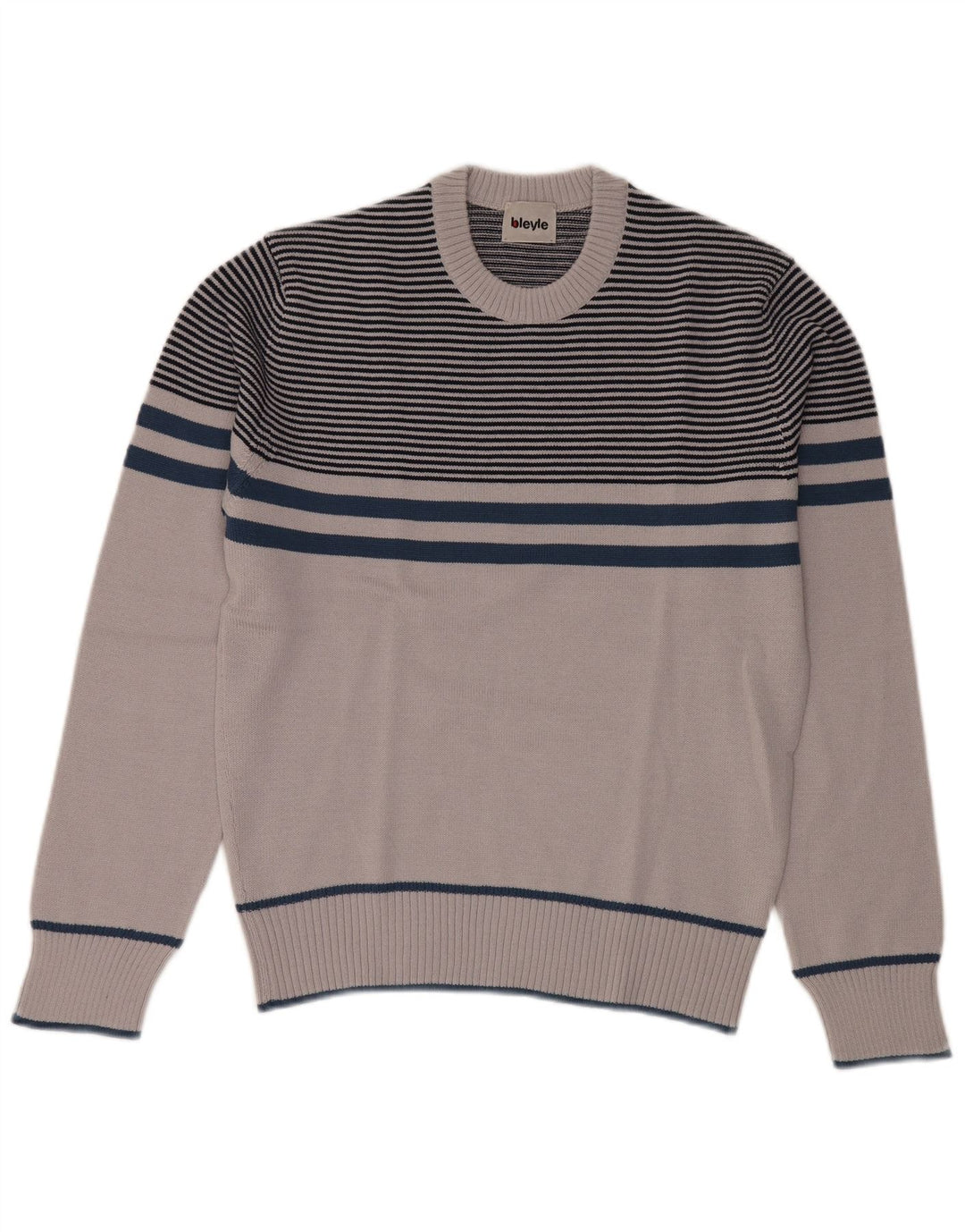 Bleyle Herren-Pullover mit Rundhalsausschnitt, EU 50, mittelgrau gestreift, Polyacryl