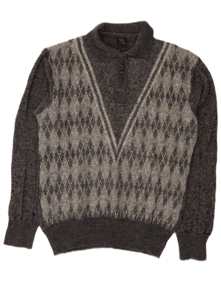 Rinaldi Herren-Pullover mit Rollkragen, mittelgrau, Argyle-/Diamant-Wolle
