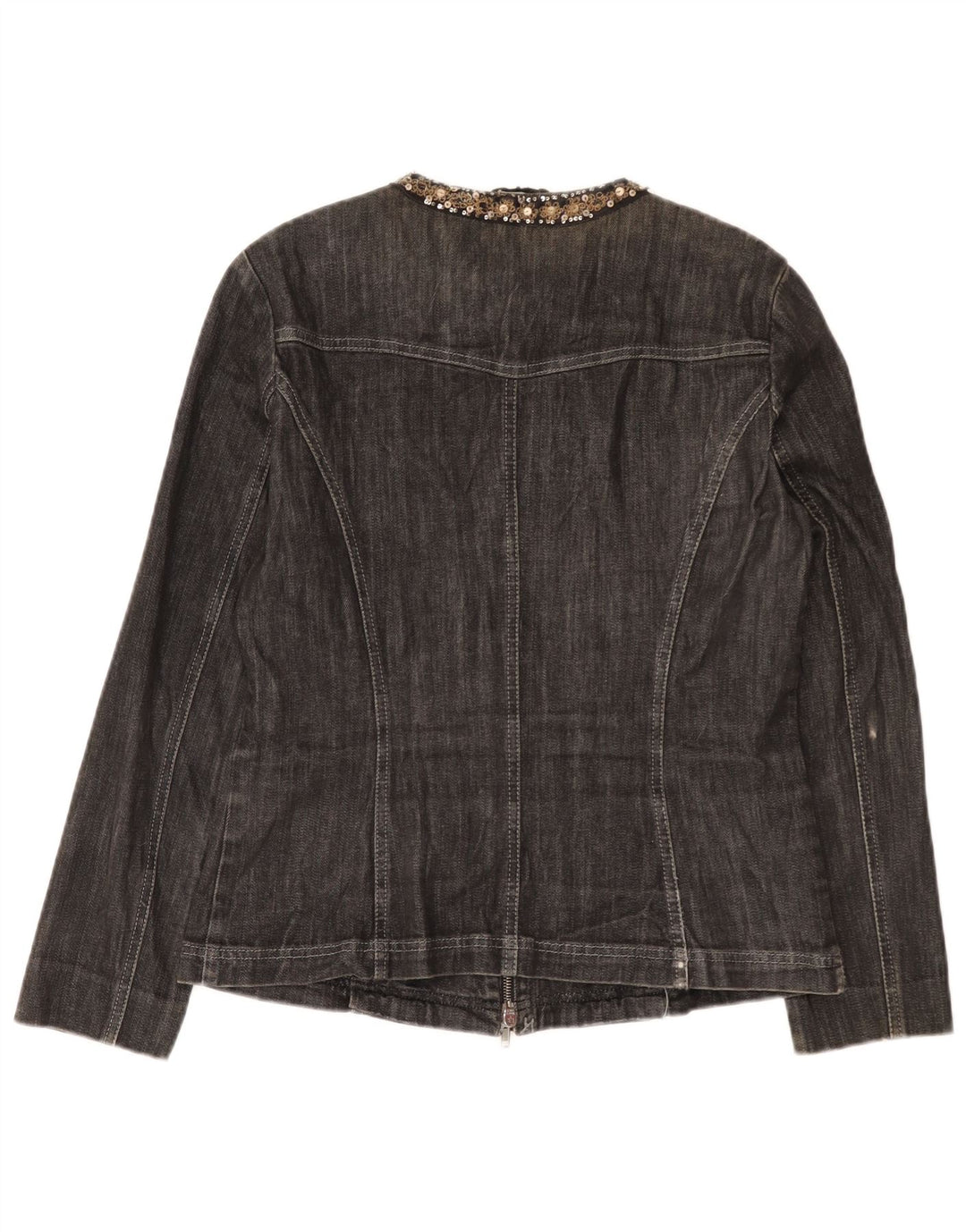 Marella Damen Jeansjacke UK 16 Large Graue Baumwolle