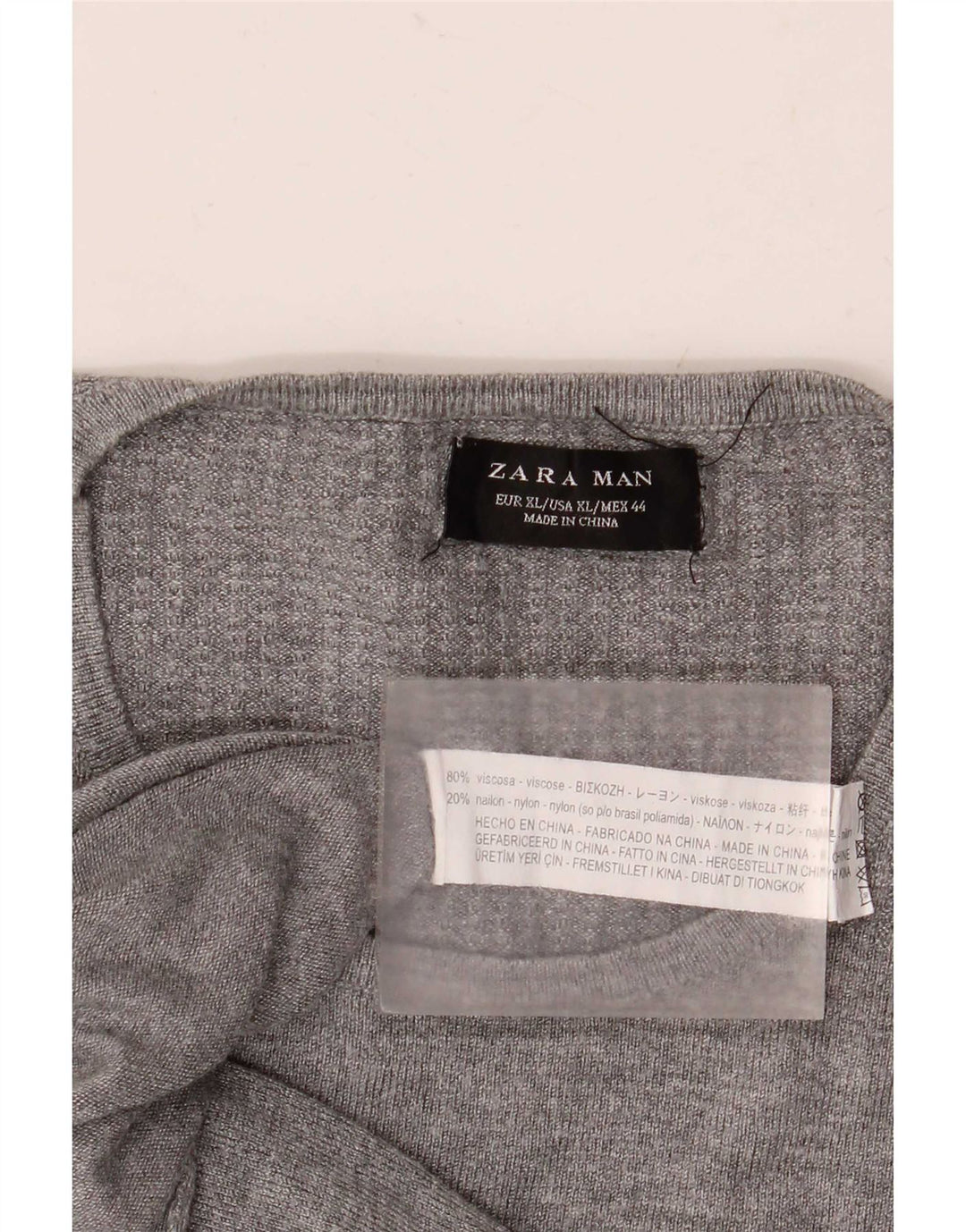 Zara Herren-Pullover mit Rundhalsausschnitt, XL, graue Viskose