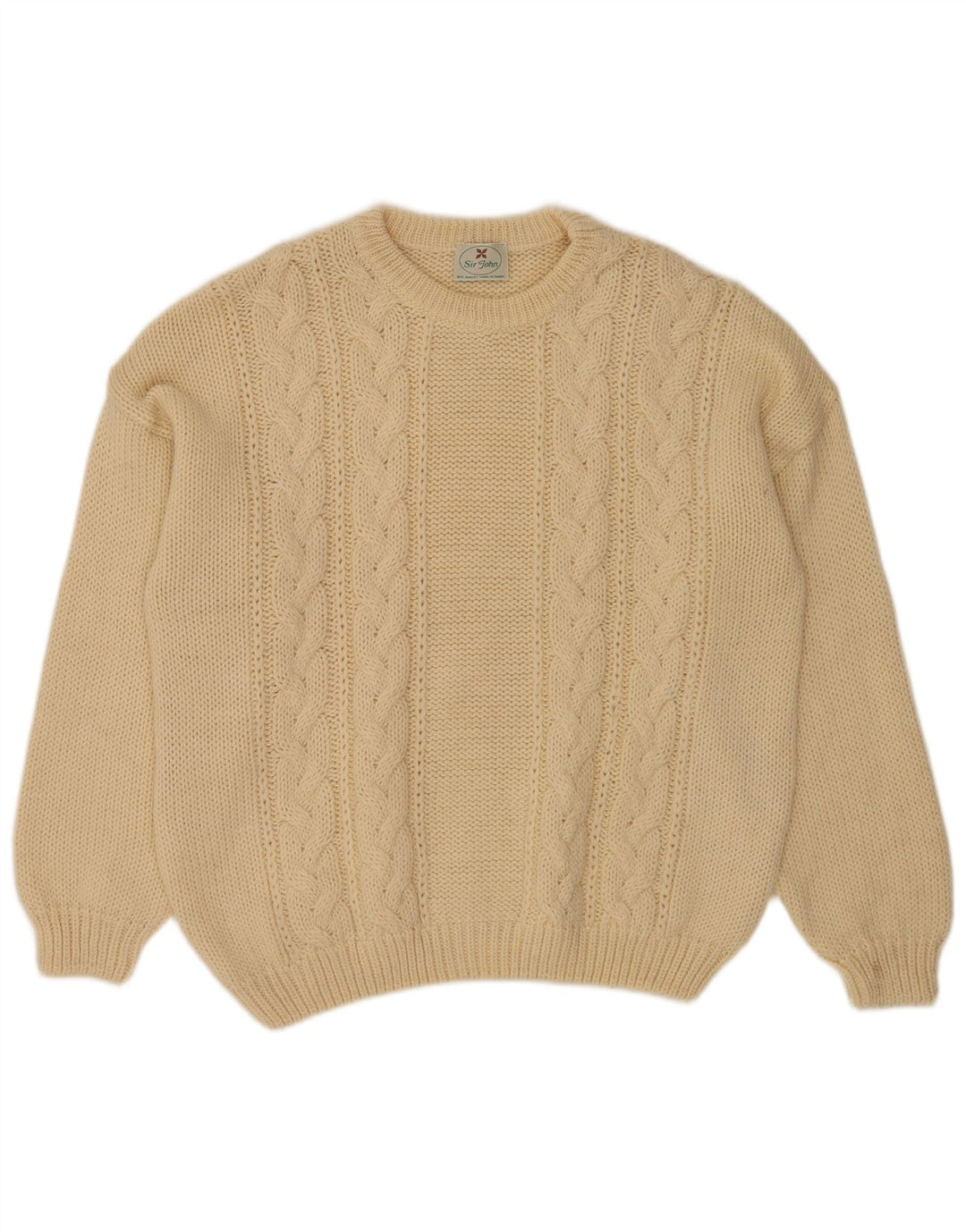 Vintage Herren-Pullover mit Rundhalsausschnitt, mittelbeige Wolle