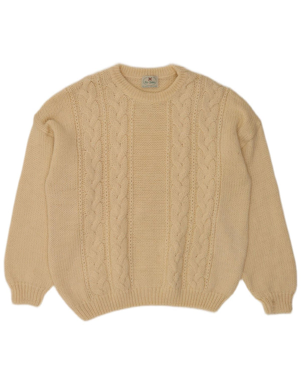 Vintage Herren-Pullover mit Rundhalsausschnitt, mittelbeige Wolle