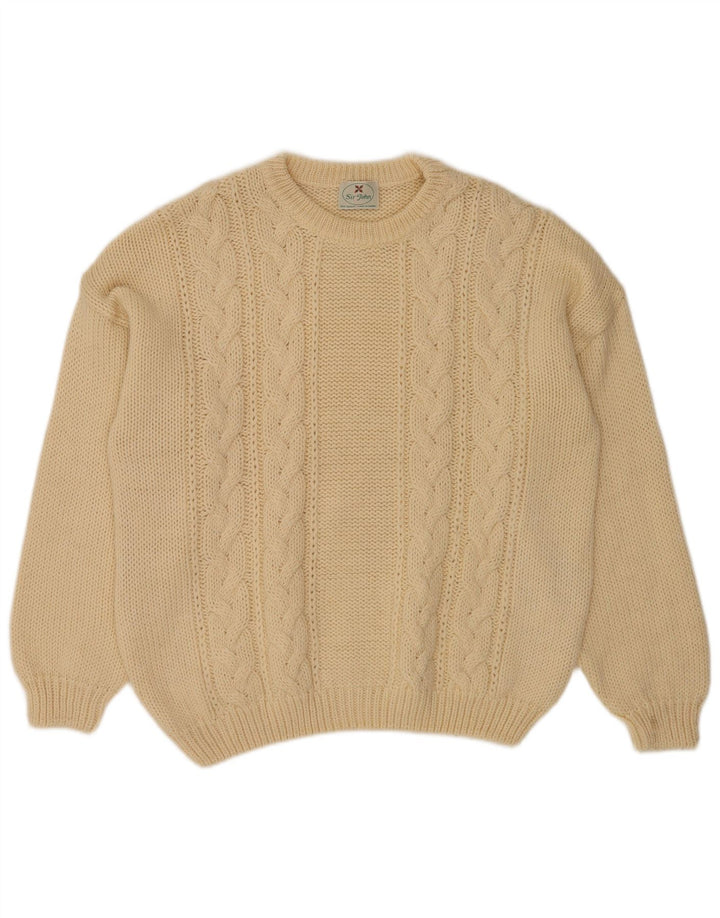 Vintage Herren-Pullover mit Rundhalsausschnitt, mittelbeige Wolle