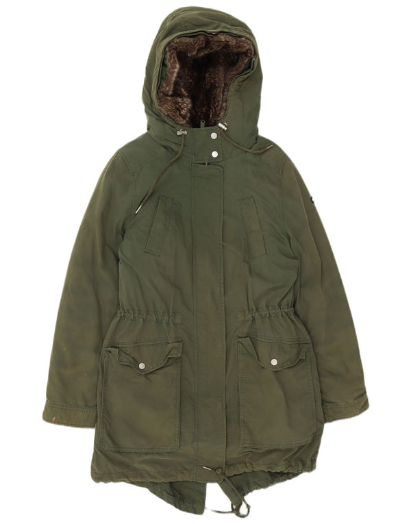 Tommy Hilfiger Damen-Parka mit Kapuze, UK 14, mittelgrüne Baumwolle